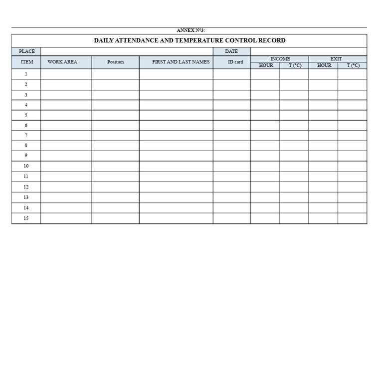 Daily Attendance & Temp Record | PDF