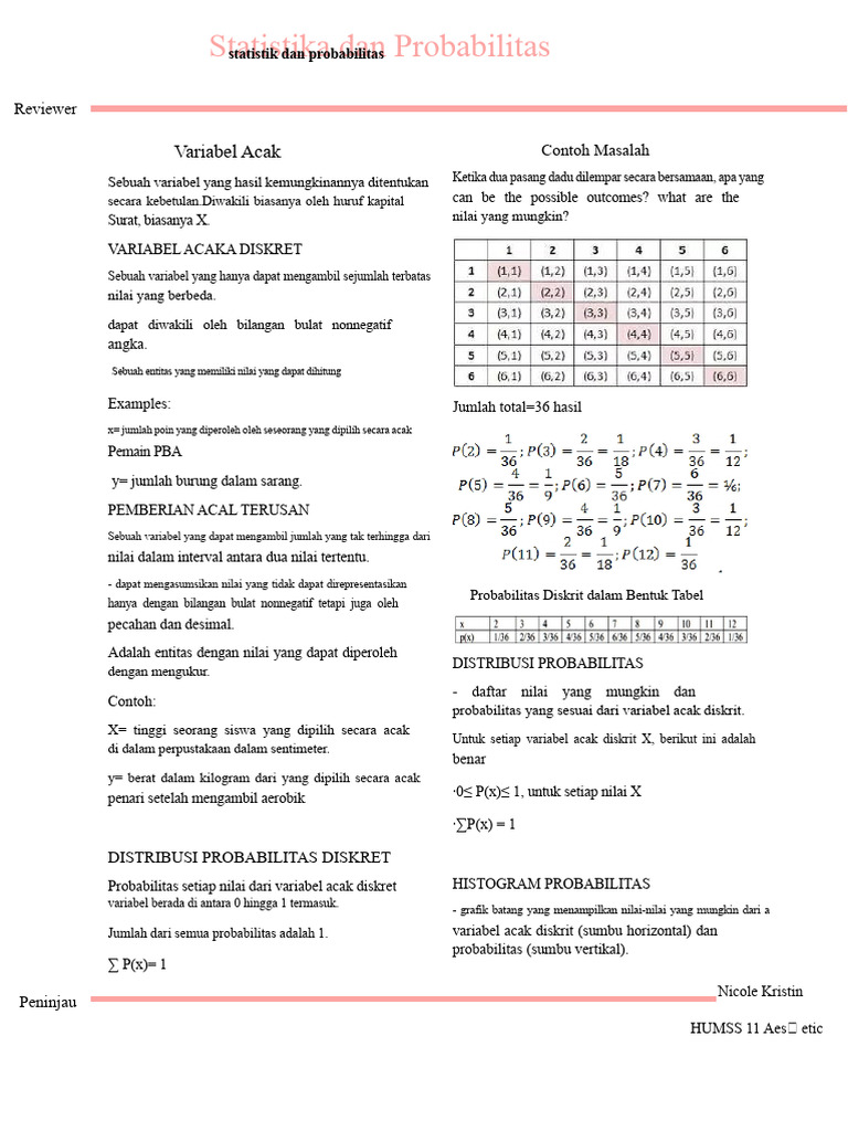 Variabel Acak dan Distribusi Probabilitas | PDF
