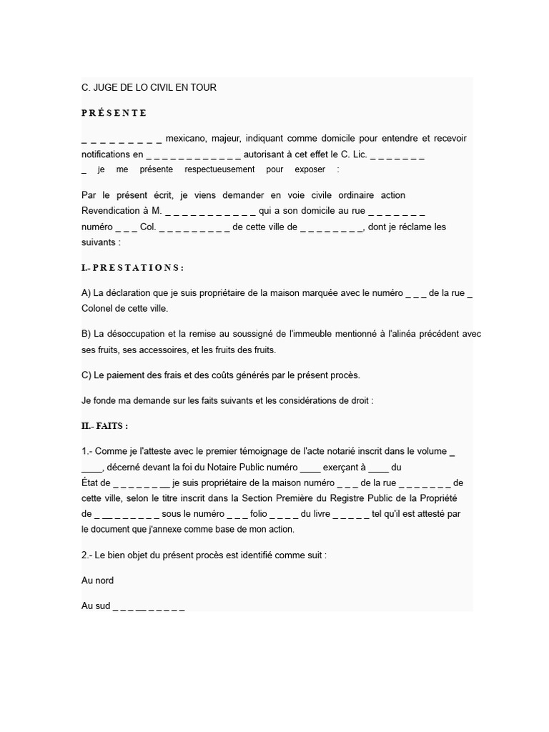 Demande De Revendication Immobili re PDF Justice Crime Et Violence