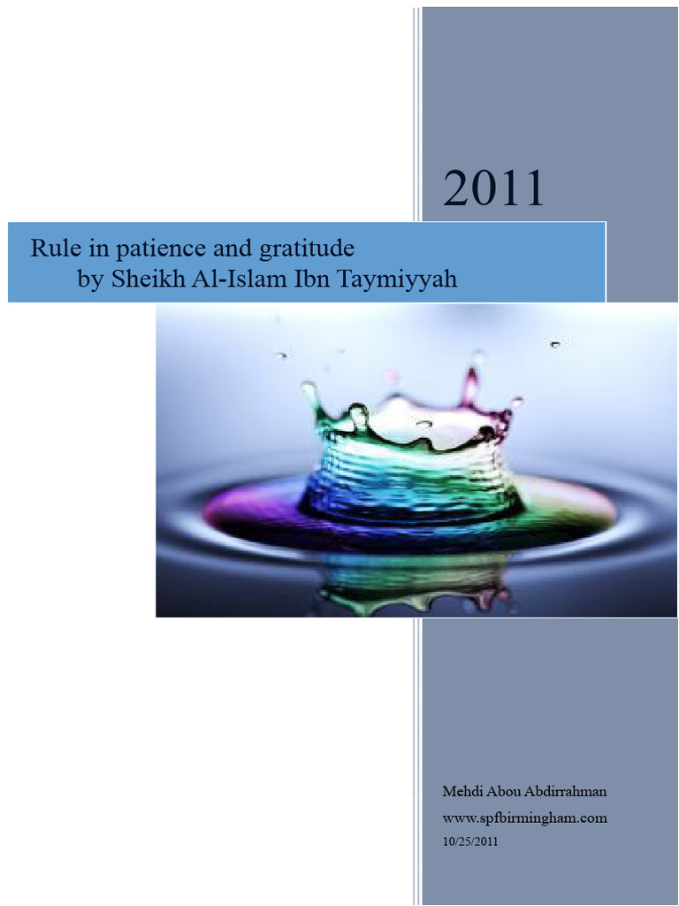 Rules in PATIENCE and THANKSGIVING by Ibn Taymiyyah | PDF | Patience ...