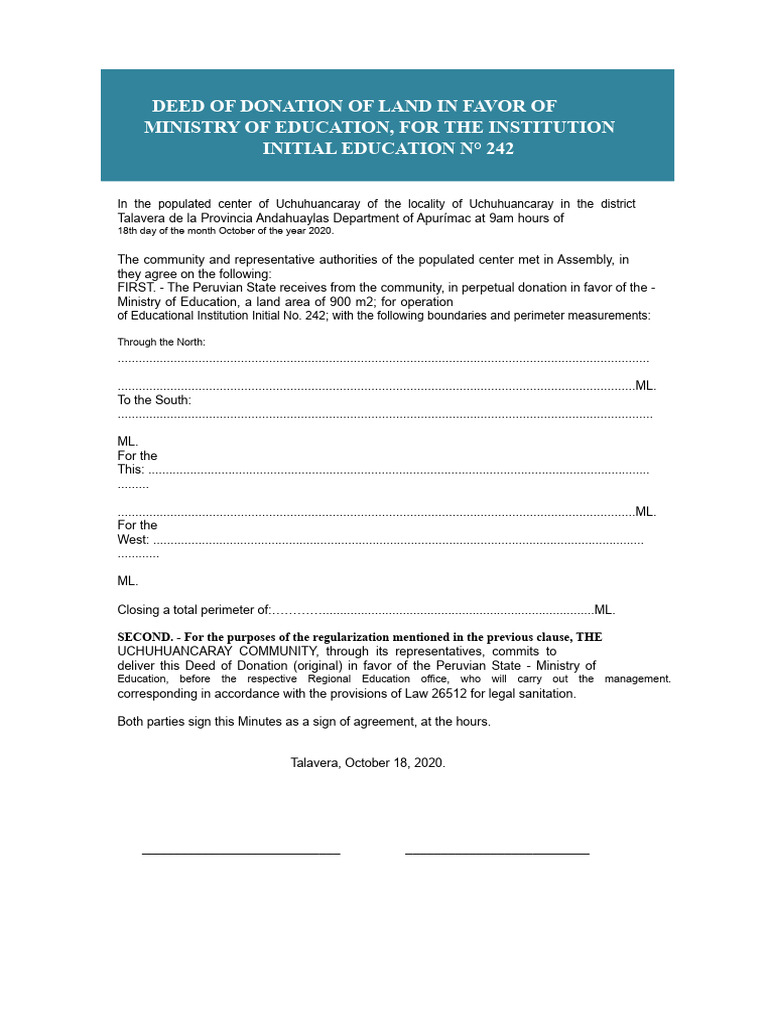 DEED OF DONATION OF THE LAND FOR INITIAL | PDF