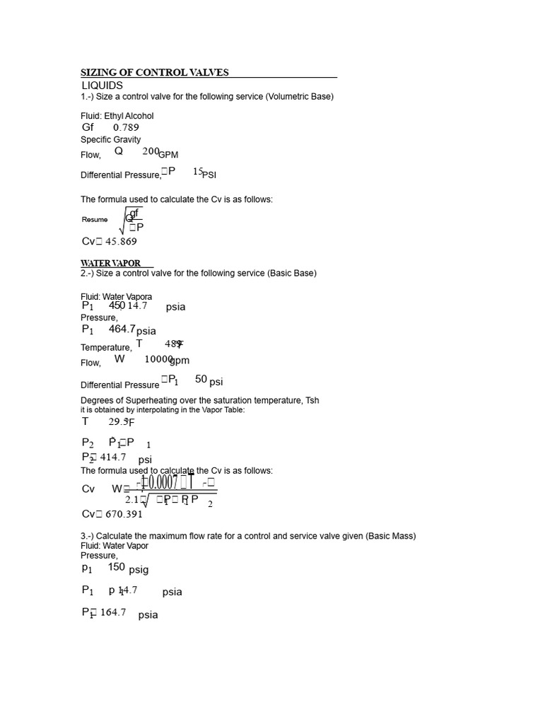 Control Valve Sizing Calculations | PDF | Pressure | Valve