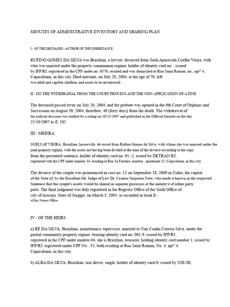 DRAFT OF ADMINISTRATIVE INVENTORY AND SHARING PLAN | PDF | Private Law ...