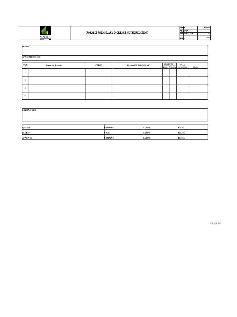 Salary Increase Authorization Form | PDF