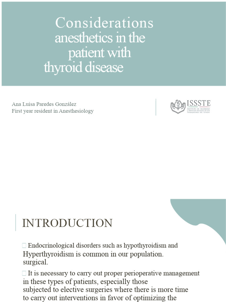 Anesthetic Management in Thyroid Disease | PDF | Hypothyroidism | Thyroid
