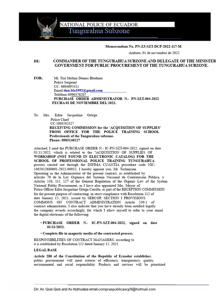 Tungurahua Subzone Procurement Memo | PDF | Internal Control | Procurement