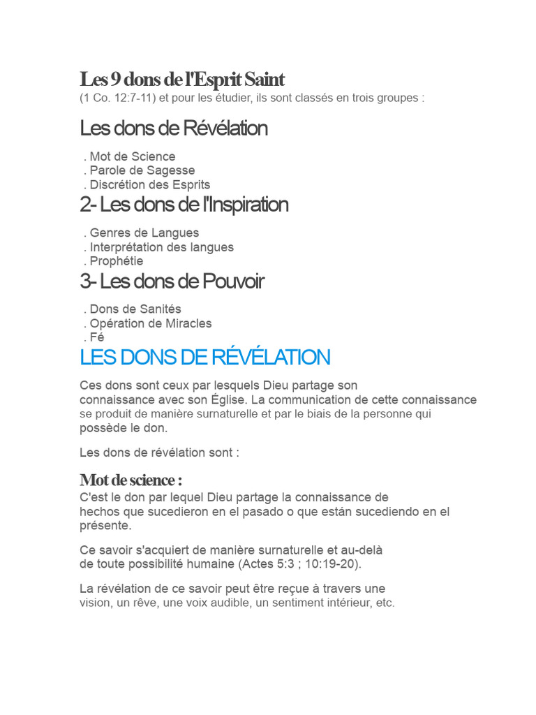 Les 9 Dons de l'Esprit Saint expliqués | PDF | Miracle | Dieu