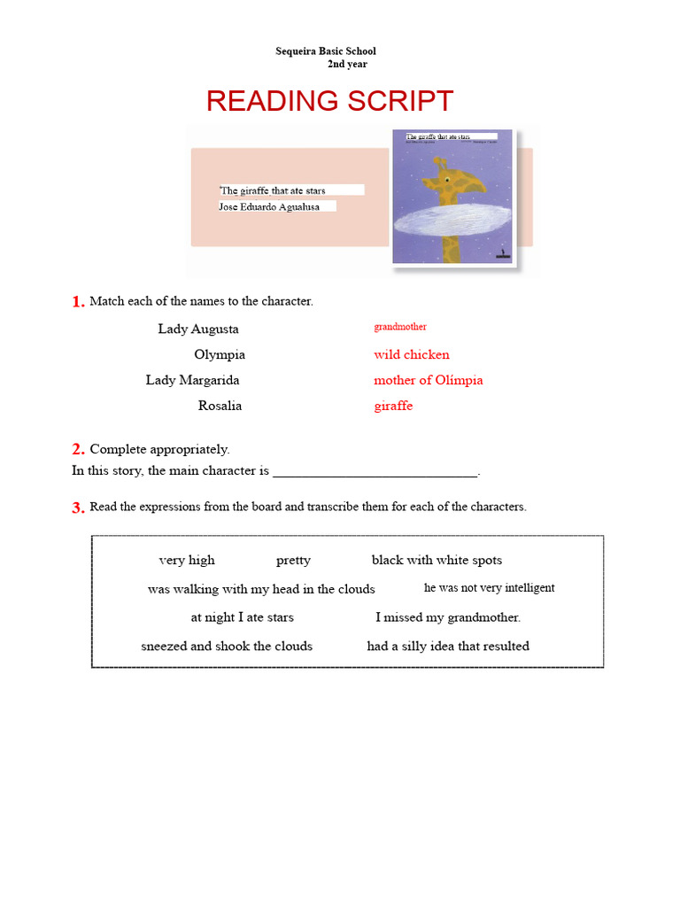 Reading Script - The Giraffe That Ate Stars | PDF