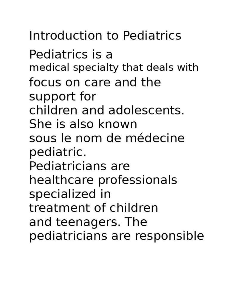 Overview of Pediatric Care and Practice | PDF | Pediatrics | Preventive ...