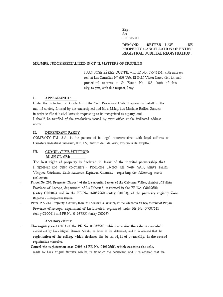 Demand For Better Property Rights. Cancellation of Registry Entry ...