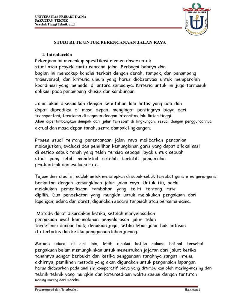 Studi Rute Untuk Perencanaan Jalan | PDF