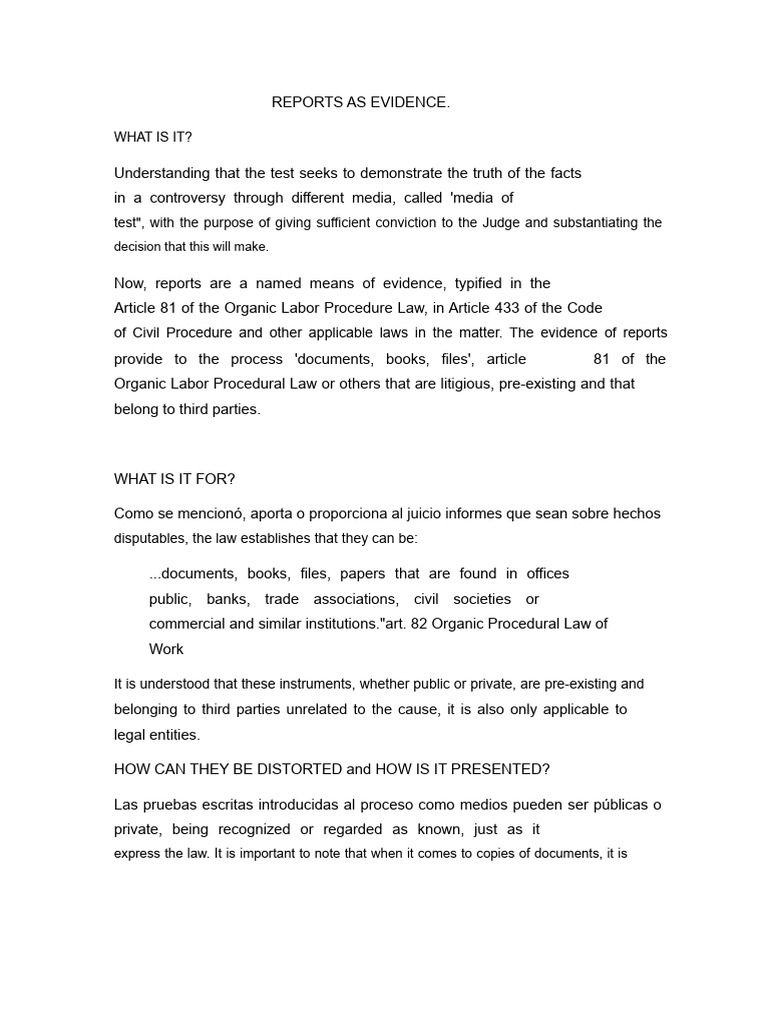 Understanding Report Evidence in Law | PDF | Evidence | Discovery (Law)
