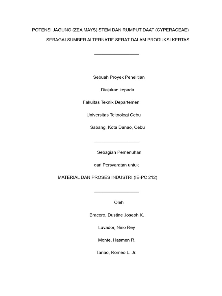 Serat Alternatif Jagung dan Rumput Daat untuk Kertas | PDF