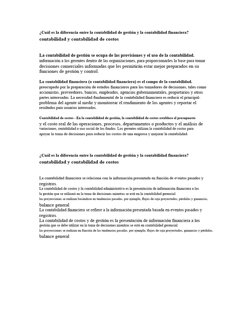 Diferencias entre contabilidad de gestión y financiera | PDF ...