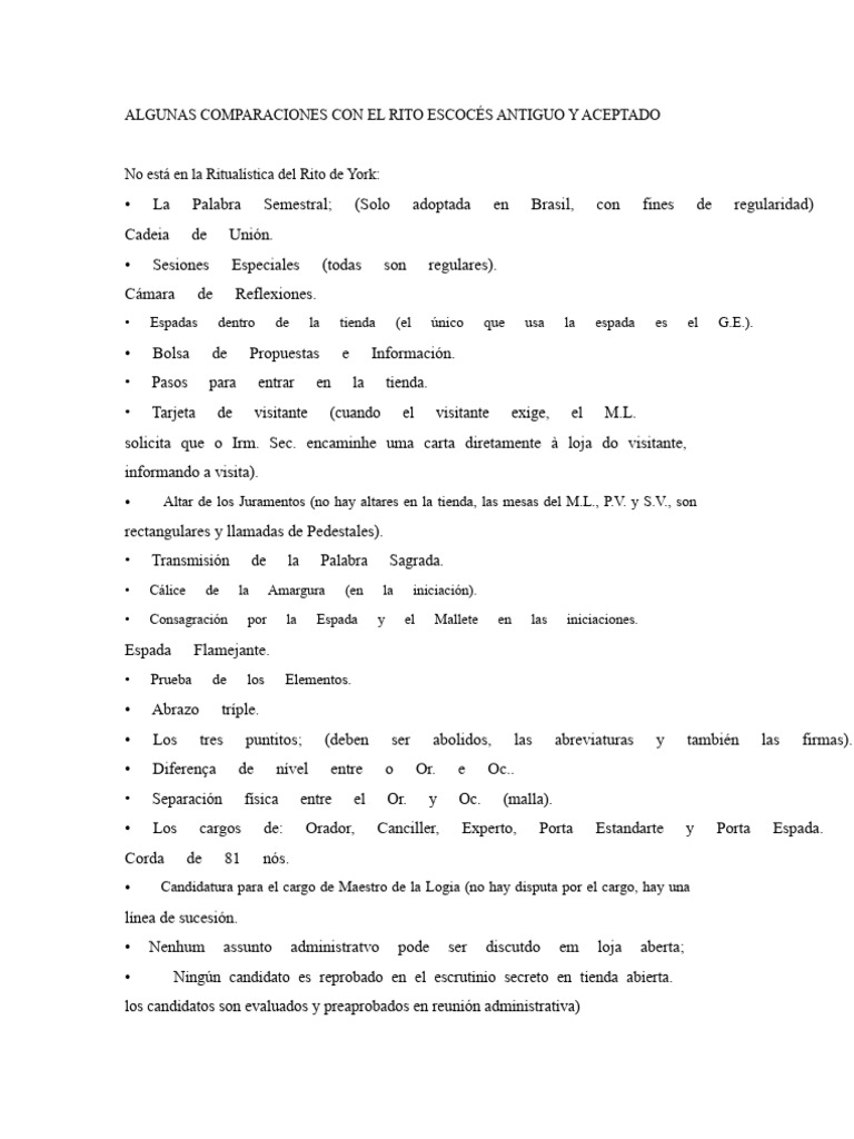 Comparativa Rito Escocés y Rito de York | PDF | Masonería | Fraternidades