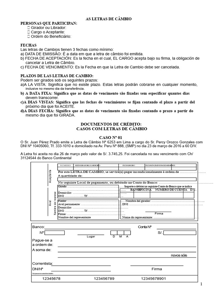 1 CASOS COM LETRAS DE CÂMBIO, NOTAS PROMISSÓRIAS E CHEQUES.doc | PDF ...