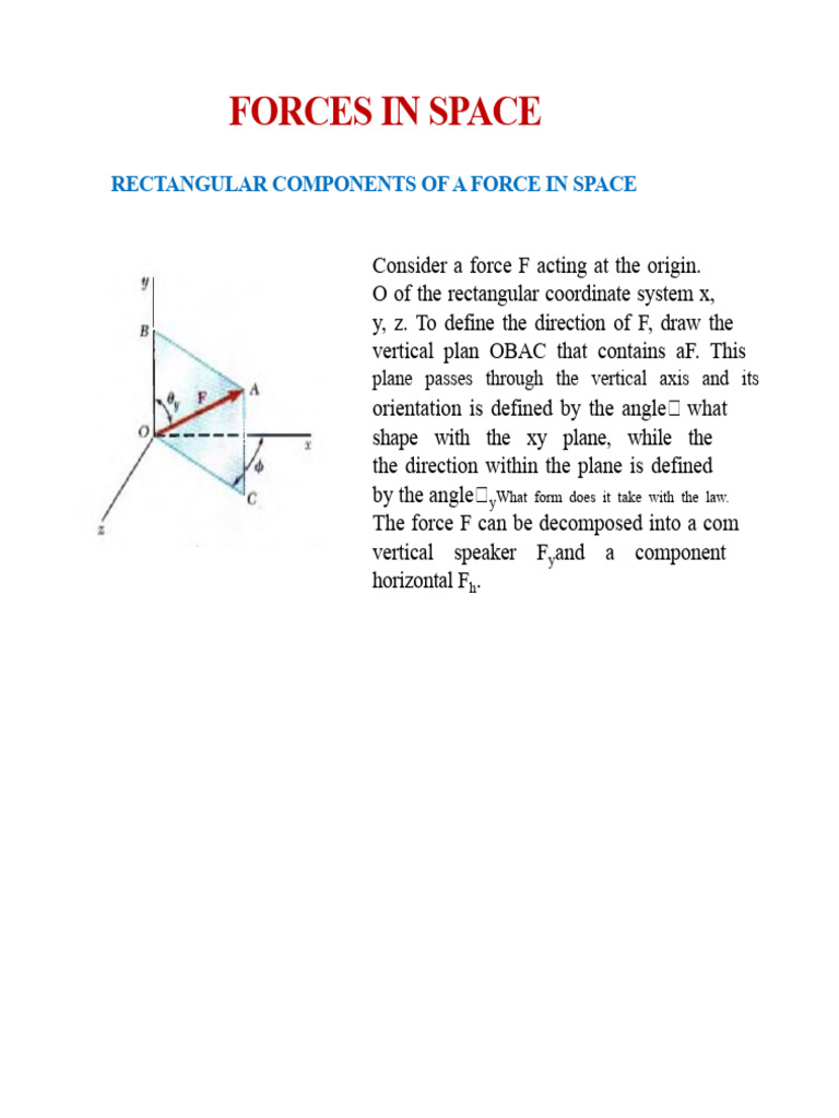 Force Components and Moments in Space | PDF | Cartesian Coordinate ...