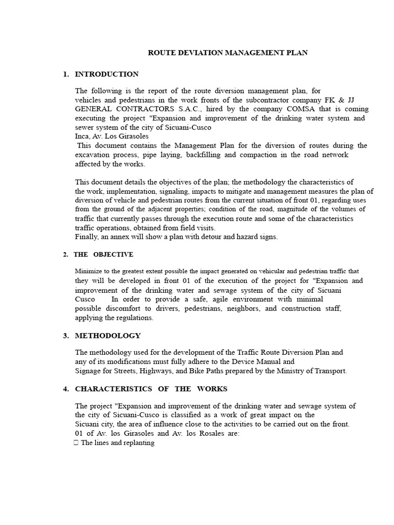 Route Diversion Management Plan Sicuani | PDF | Traffic | Road