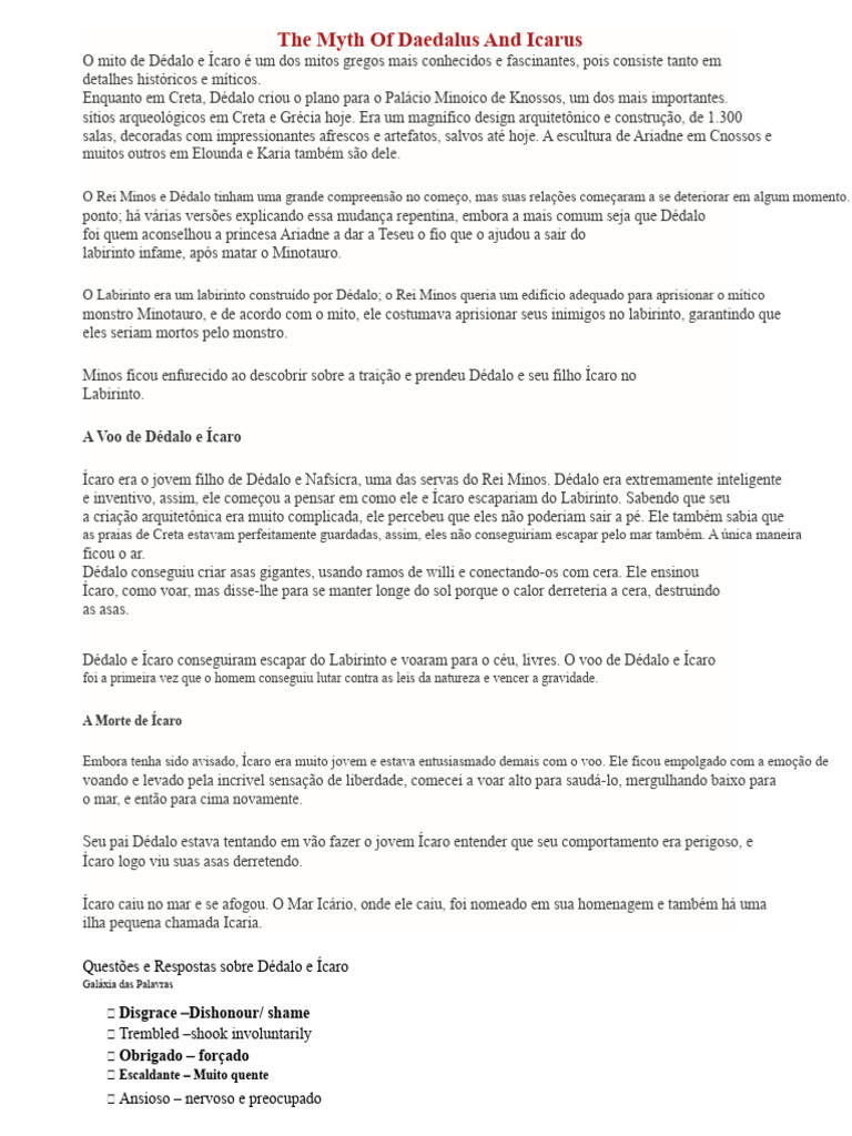 Mito de Dédalo e Ícaro: Lições e História | PDF