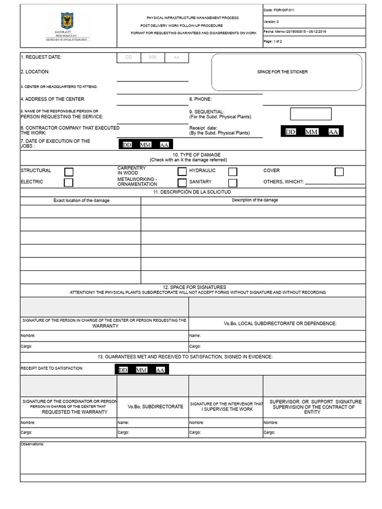 Post-Delivery Work Follow-Up Form | PDF