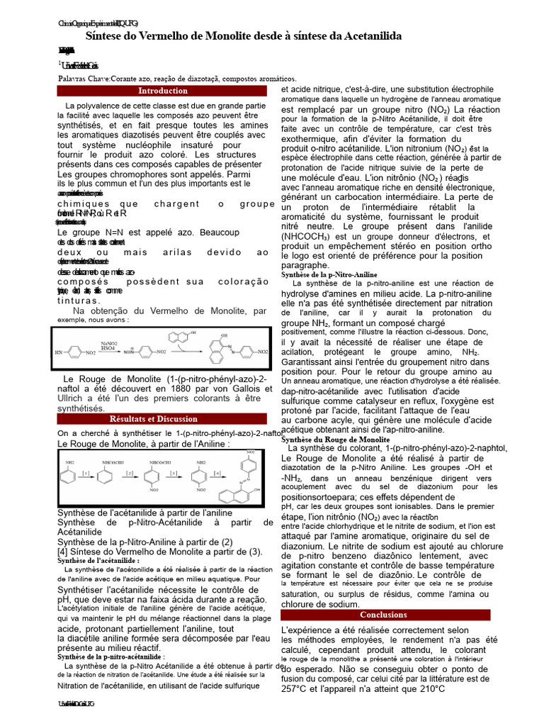 Synthèse du Rouge de Monolite | PDF | Acide | Chimie physique