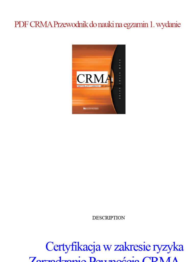 PDF CRMA Przewodnik Do Nauki Na Egzamin 1. Wydanie | PDF