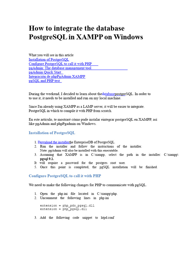 Integrate PostgreSQL with XAMPP on Windows | PDF | Postgre Sql | Php