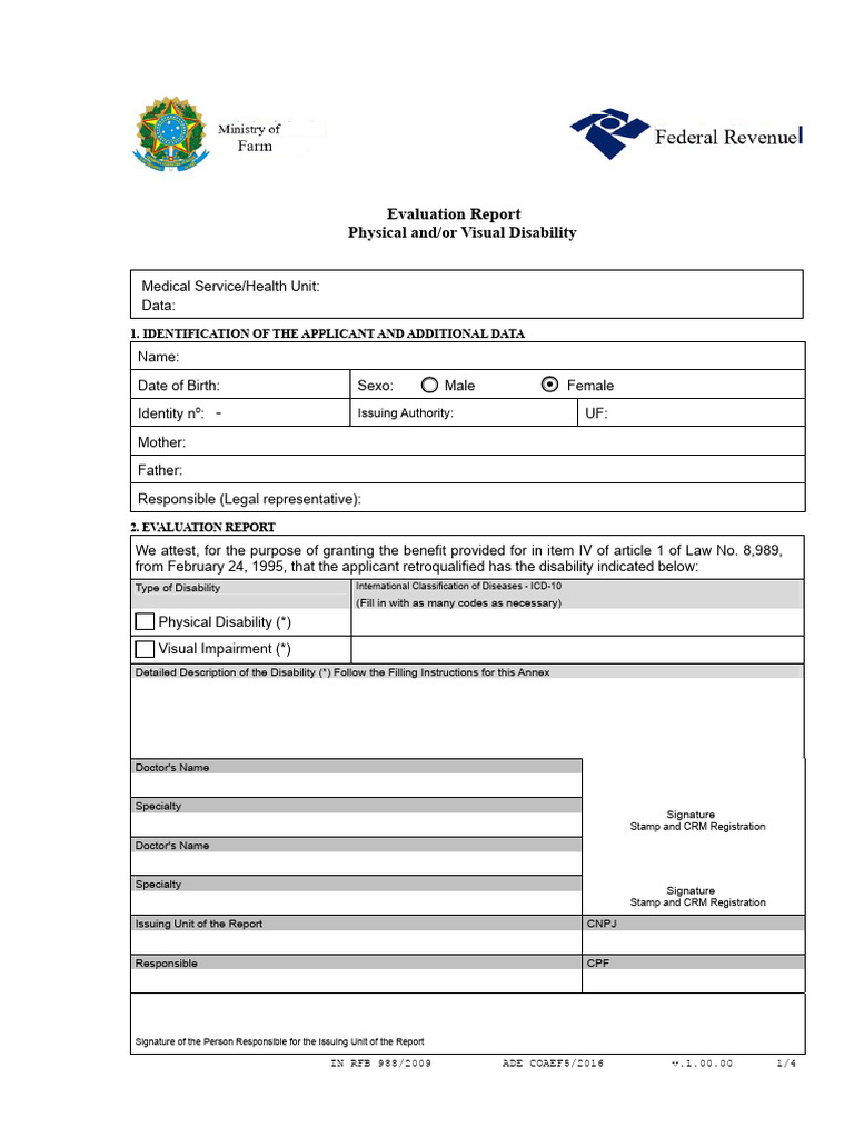 Deficient Annex IX Evaluation Report Physical And/or Visual Disability ...