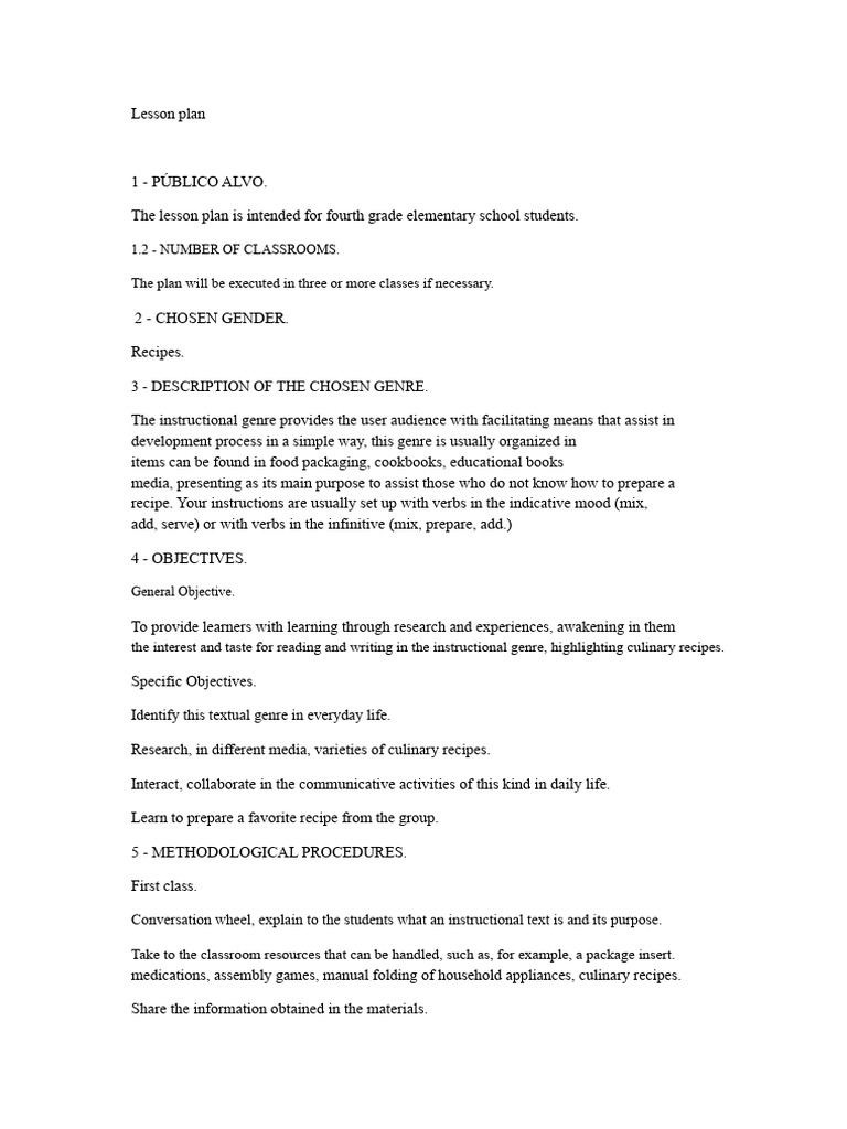 Lesson plan | PDF | Lesson Plan | Recipe