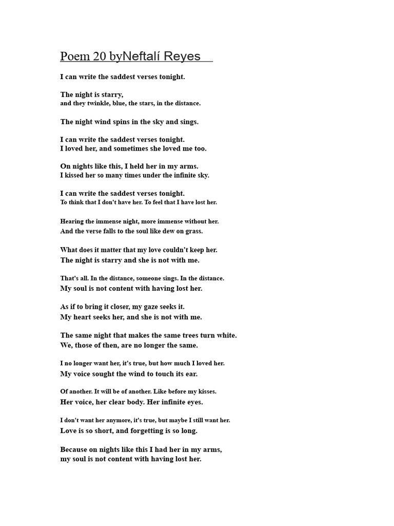 Poem 20 by Pablo Neruda PDF