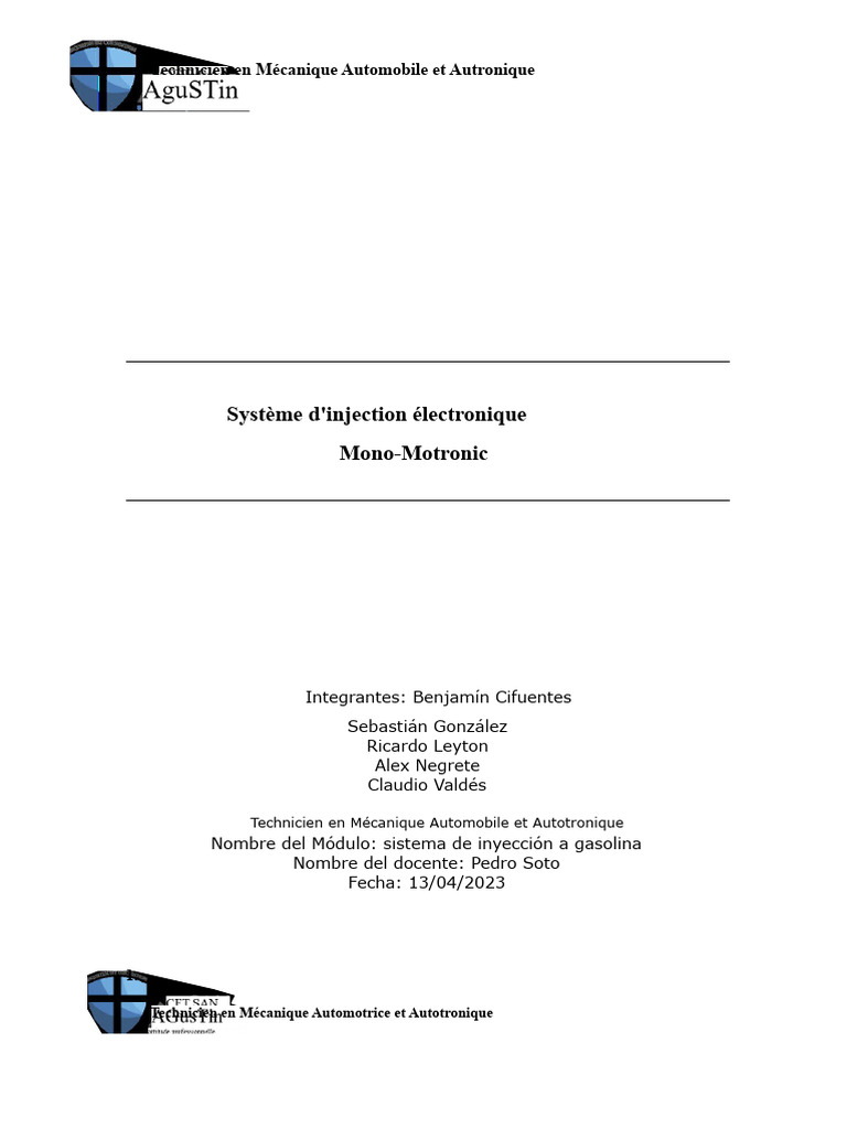 Système d'Injection Mono-Motronic Explicatif | PDF | Injection (moteur ...