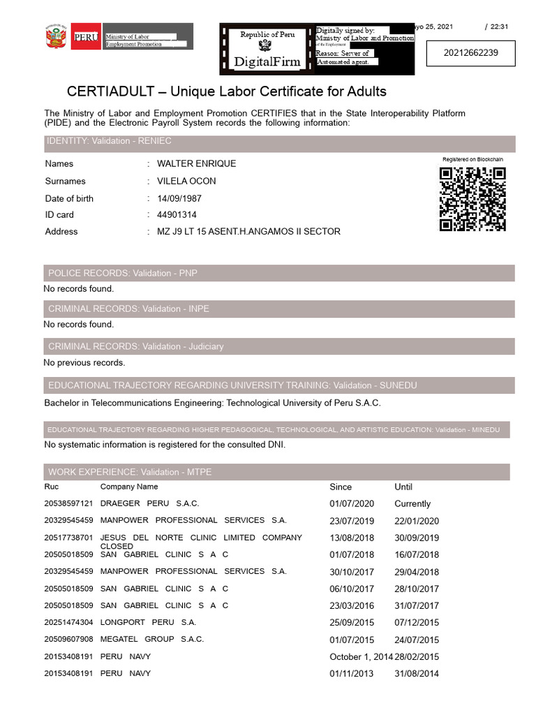 Unique Labor Certificate | PDF | Criminal Record | Government