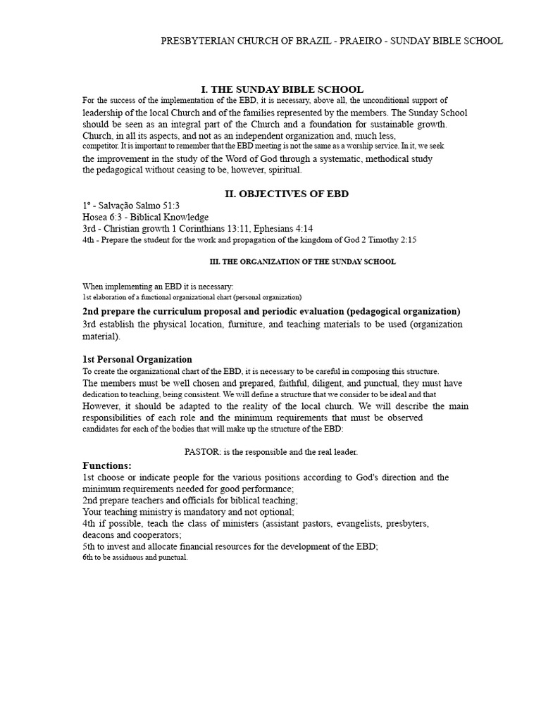 Sunday Bible School Structure & Goals | PDF | Bible | Pedagogy