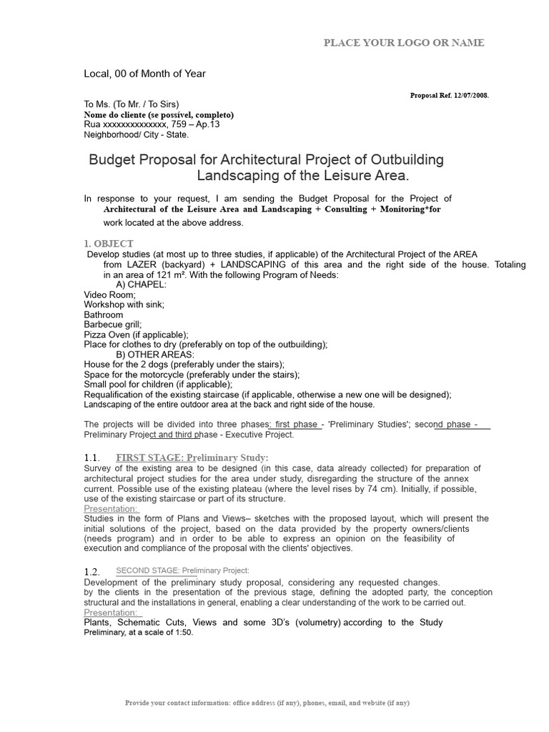 Architectural Budget Proposal for Landscaping | PDF