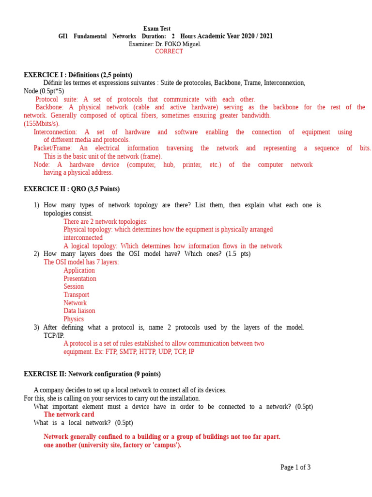 Fundamental Networks Exam Guide | PDF | Computer Network | Network Topology