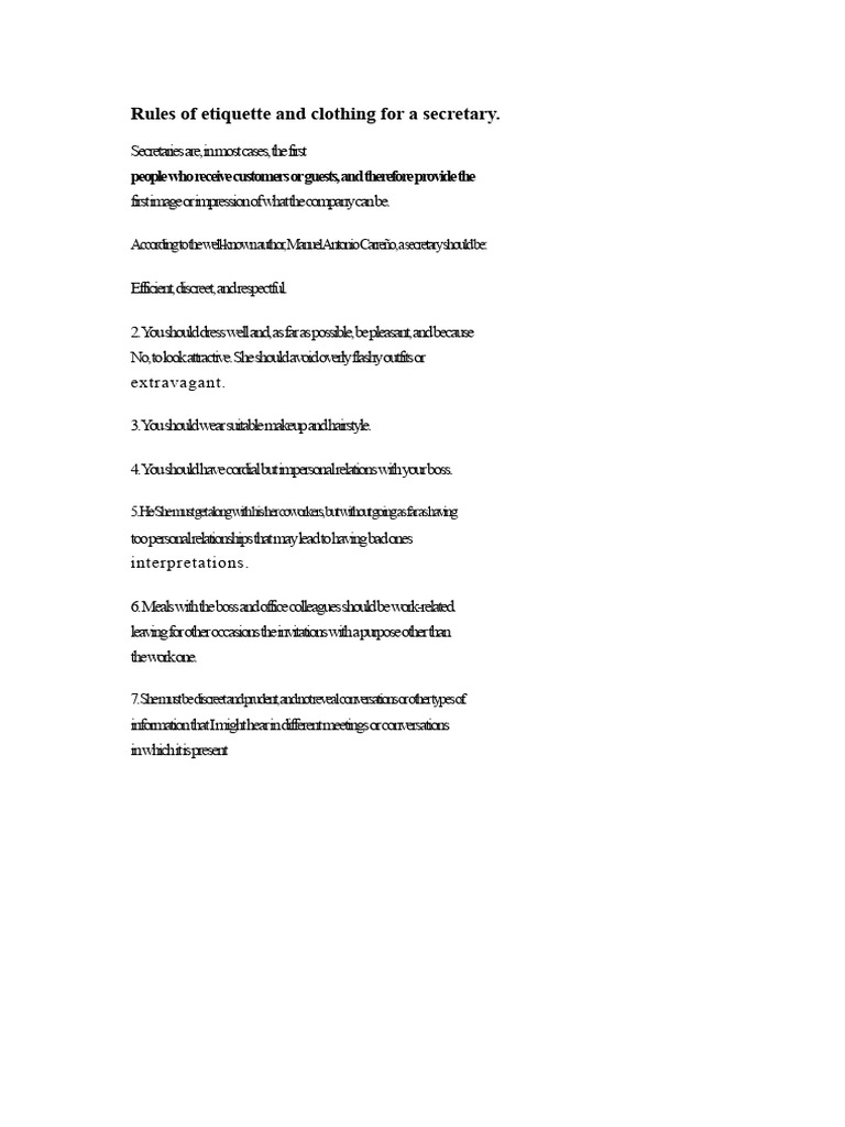 Rules of Etiquette and Dress Code For A Secretary | PDF
