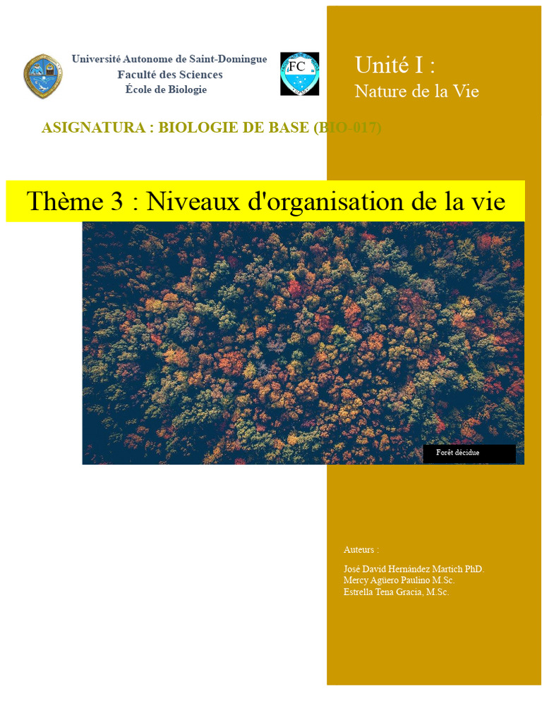 BIO-017. Unité 1. Thème 3 - Niveaux D'organisation Des Êtres Vivants ...