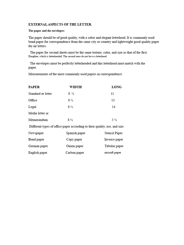 External Aspects of the Letter | PDF | Paper | Printing Materials
