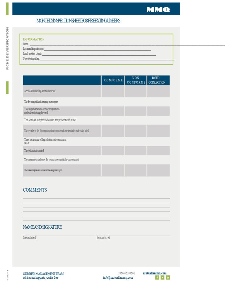 Monthly Fire Extinguisher Inspection Sheet | PDF