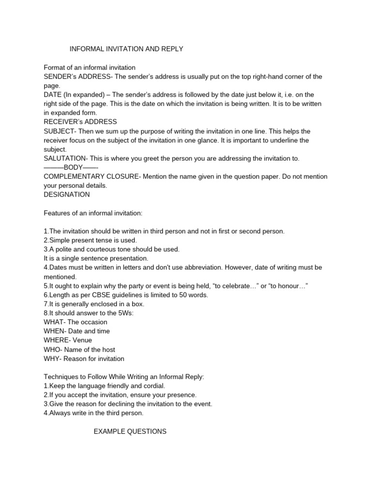 Informal Invitation and Reply Guide | PDF
