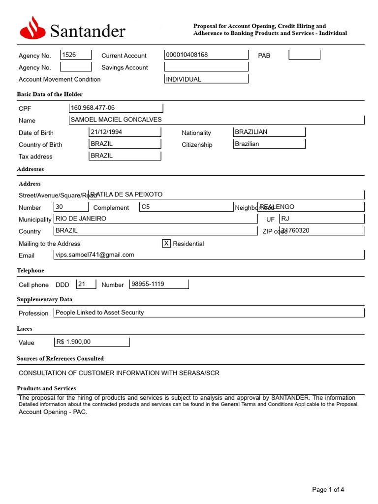 Account Opening Proposal | PDF | Debit Card | Transaction Account
