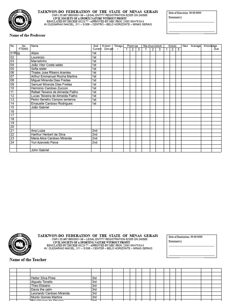 belt examination form | PDF | Brazil