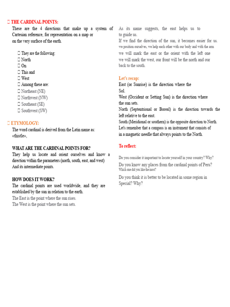 Understanding Cardinal Points and Navigation | PDF | Compass | Sky