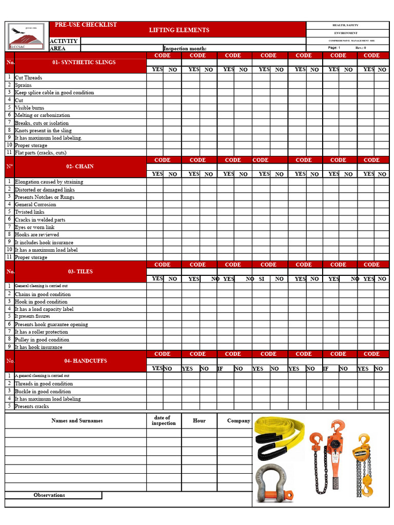 Pre-Use Safety Checklist for Lifting Equipment | PDF