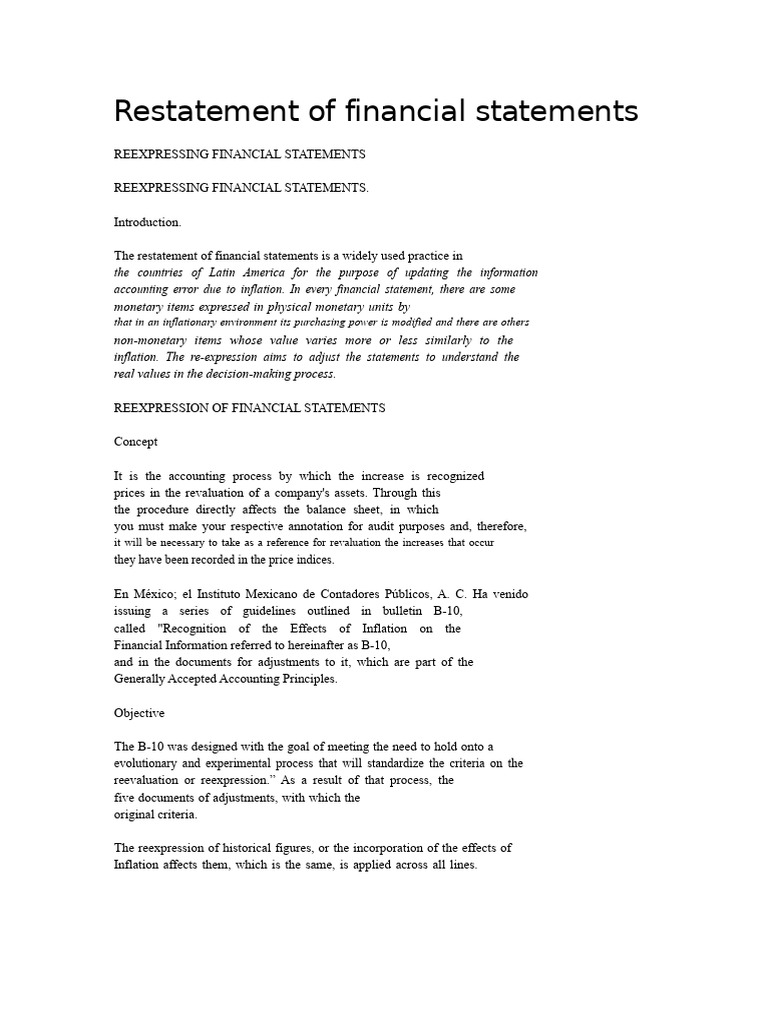 Financial Statement Restatement Guide | PDF | Inflation | Consumer ...