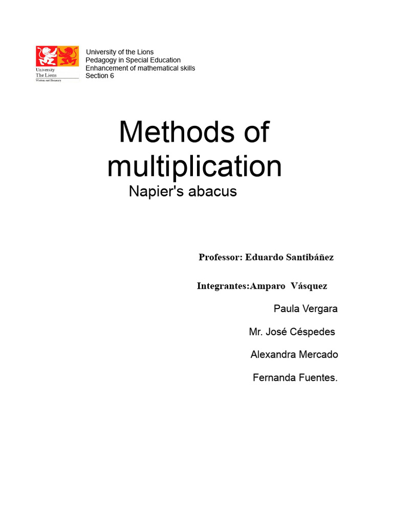 Napier's Abacus: Multiplication Methods | PDF | Division (Mathematics ...