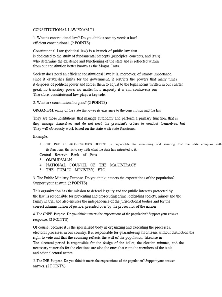 EXAM T1 OF CONSTITUTIONAL LAW AND THEORY OF THE STATE | PDF | Elections ...
