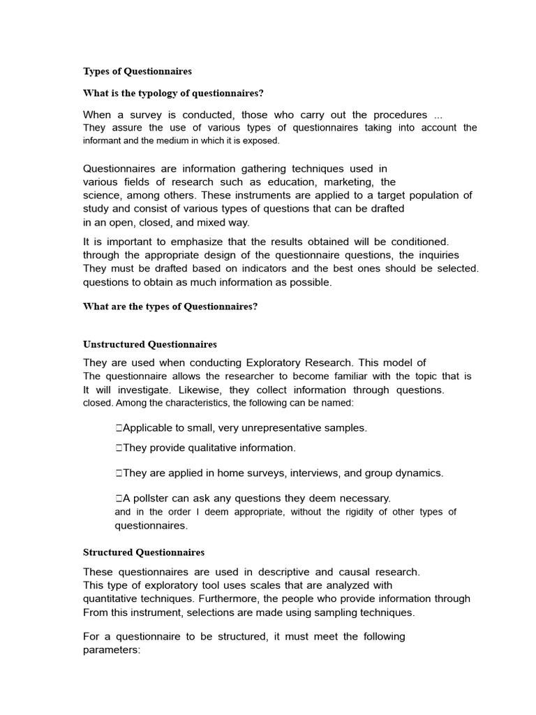 Types of Questionnaires Explained | PDF | Questionnaire | Survey ...