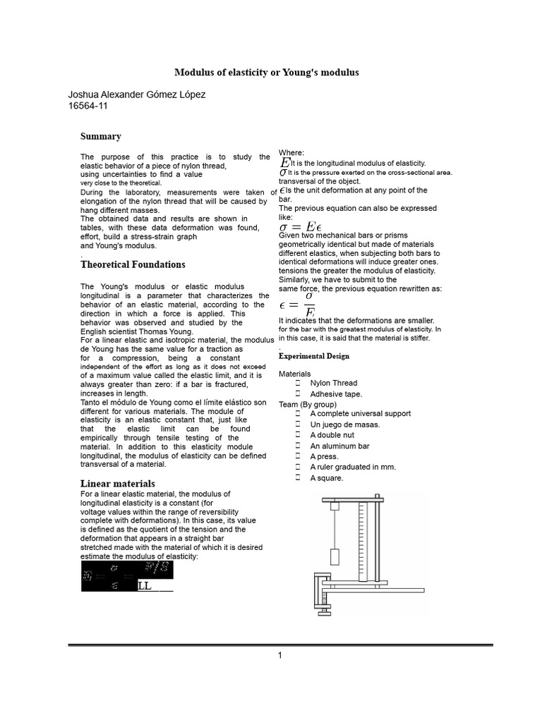 Young's Modulus Laboratory | PDF | Young's Modulus | Elasticity (Physics)