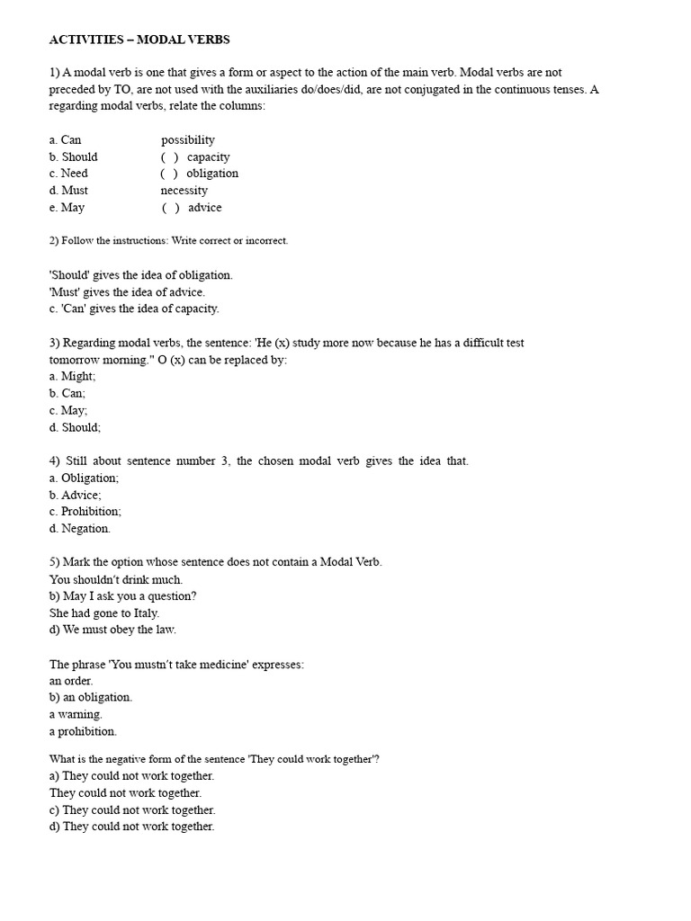 ACTIVITIES Modal Verbs | PDF